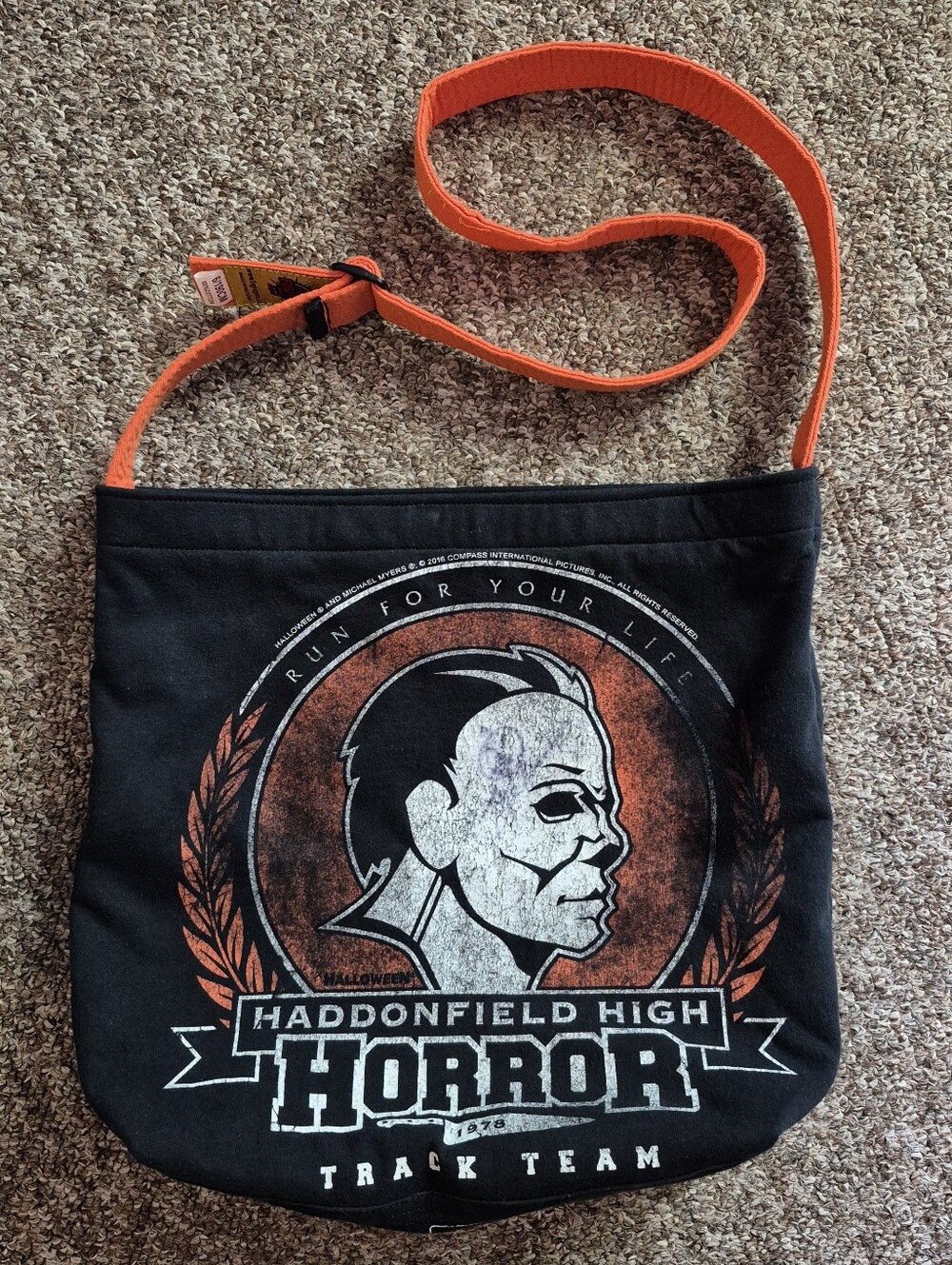 Haddonfield High Horror Halloween 1978 Track Team Bag Orange Crossbody Black